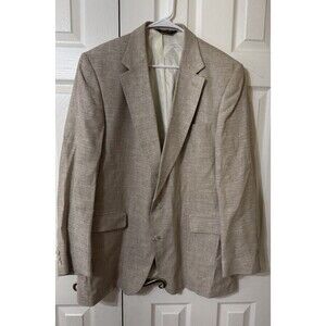 VTG OAKTON LTD Linen  Poly Viscouse Beige Textured Blazer 2 Button Jacket Sz 46L